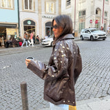 City Jacket In Brown With Studs