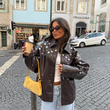 City Jacket In Brown With Studs