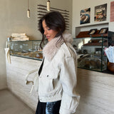 Beige Cropped Fur Collar