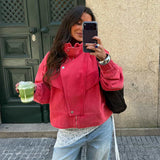 Washed High Neck Jacket in Coral