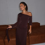 Maya Long Midi Dress in Chocolate Brown