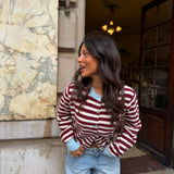 Carol Cardigan in Burgundy with Blue Details