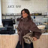 Chaqueta de lana Milano con cinturón en marrón