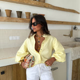 Balloon Sleeve Linen Blouse in Light Yellow