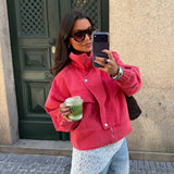 Washed High Neck Jacket in Coral