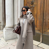Long Wool Coat With Scarf
