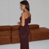 Cammy One Shoulder Dress in Brown