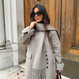 Long Wool Coat With Scarf