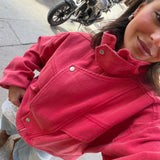 Washed High Neck Jacket in Coral