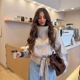 Cropped High Neck Trench Coat in Beige