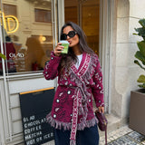 Bandana Long Jacket in Burgundy