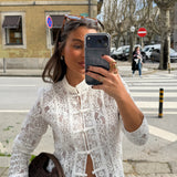 Lace Tie Front Top in Off-White