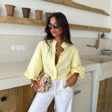 Balloon Sleeve Linen Blouse in Light Yellow