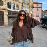 Romantic Ruffle Blouse in Chocolate