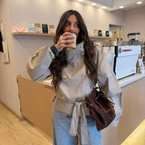 Cropped High Neck Trench Coat in Beige