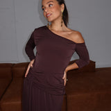 Maya Long Midi Dress in Chocolate Brown