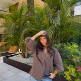 Balloon Sleeve Linen Blouse in Brown