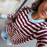 Carol Cardigan in Burgundy with Blue Details