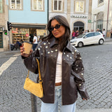 City Jacket In Brown With Studs