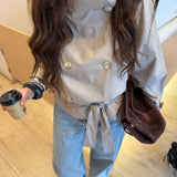 Cropped High Neck Trench Coat in Beige