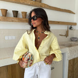 Balloon Sleeve Linen Blouse in Light Yellow