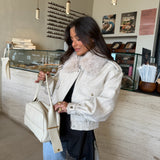 Beige Cropped Fur Collar