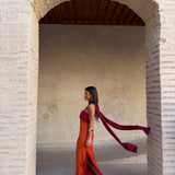 Zahara Dress in Orange and Red