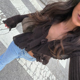 Ruffle Knit Top in Chocolate