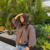 Balloon Sleeve Linen Blouse in Brown