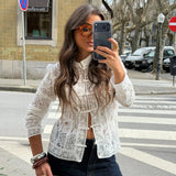 Lace Tie Front Top in Off-White