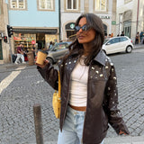 City Jacket In Brown With Studs