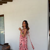 Aitana Dress in Pink and Burgundy