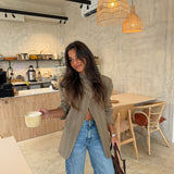 Asymmetrical Blazer in Taupe Plaid