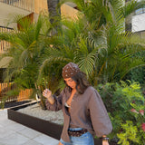Balloon Sleeve Linen Blouse in Brown
