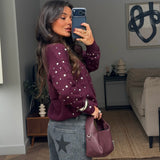 Sabrina Studded Sweater in Burgundy