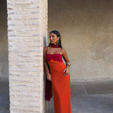 Zahara Dress in Orange and Red