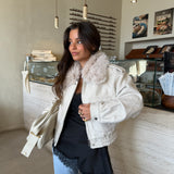 Beige Cropped Fur Collar