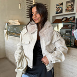 Beige Cropped Fur Collar