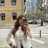 Lace Tie Front Top in Off-White