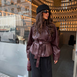 Madeleine Leather Jacket in Burgundy