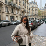 Chaqueta de lana Milano con cinturón en beige