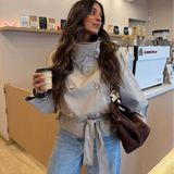 Cropped High Neck Trench Coat in Beige