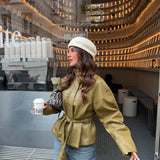 Madeleine Leather Jacket in Olive Green