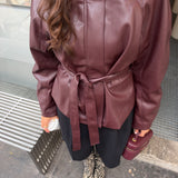 Madeleine Leather Jacket in Burgundy