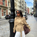 SoHo Suede Belted Jacket in Beige