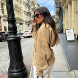 SoHo Suede Belted Jacket in Beige