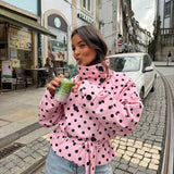 Cropped High Neck Polka Dot Trench Coat in Pink