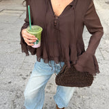 Romantic Ruffle Blouse in Chocolate